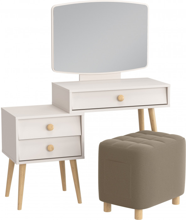 Афина Спальня 4-25901М1к.с. Трюмо + Банкетка 6-5127ТКВорех Вики, цвет кашемир серый/ткань орех, ШхГхВ 105х38,6х129 + 53х40х46 см., универс. сб.