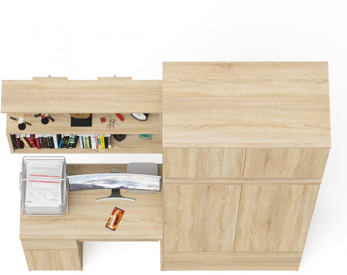 Мори Стол компьютерный МС-1 левый + Шкаф МШ900.1 + Антресоль МА900.1 + Полка 900, цвет дуб сонома, ШхГхВ 180,4х50,4х234,2 см., НЕ универс. сб.