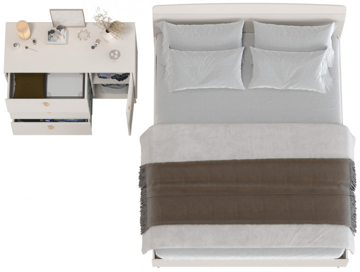 Афина Спальня Кровать 1600 + Комод, цвет кашемир серый, ШхГхВ 164,6х210,2х95,6 + 110х45,3х83 см., сп.м. 1600х2000 мм., б/м, основание есть