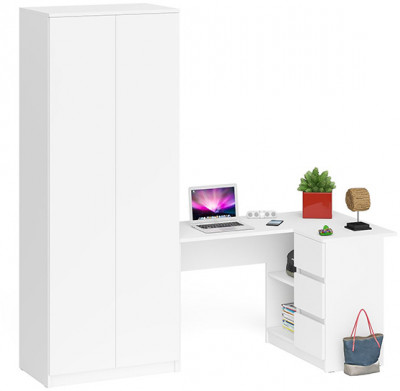 Мори компьютерный стол МС-16 правый + Шкаф МШ800.1, белый