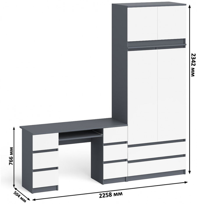 Мори компьютерный стол МС-2 + Шкаф МШ900.1 + Антресоль МА900.1, графит/белый