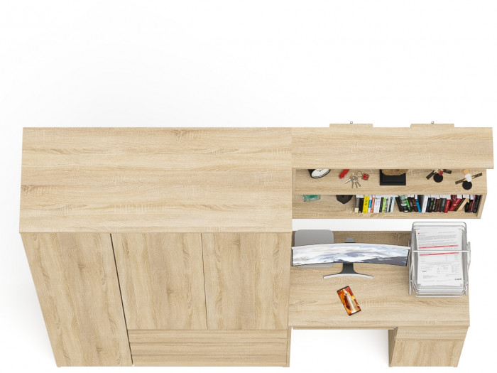 Мори Стол компьютерный МС-1 правый + Шкаф МШ1200.1 + Полка 900, цвет дуб сонома, ШхГхВ 210,4х50,4х209,6 см., НЕ универсальная сборка