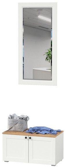 Остин 13.257 Тумба + 17.03 Зеркало, белый шагрень/дуб крафт золотой