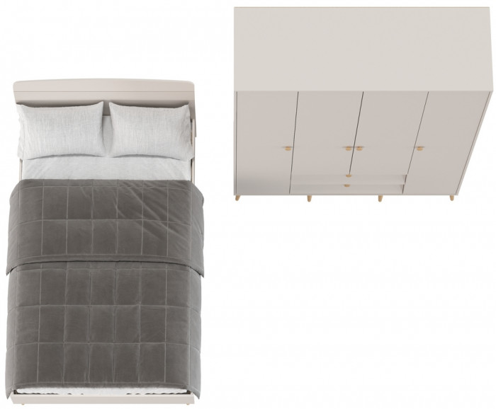 Афина Спальня Кровать 1200 + Шкаф 4-х дверный, кашемир серый