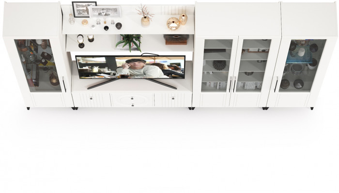 Валенсия Гостиная № 070, ЛДСП белый шагрень/МДФ белый шагрень