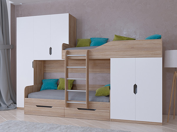 Кровать двухъярусная ЛЕО Сонома/Белый