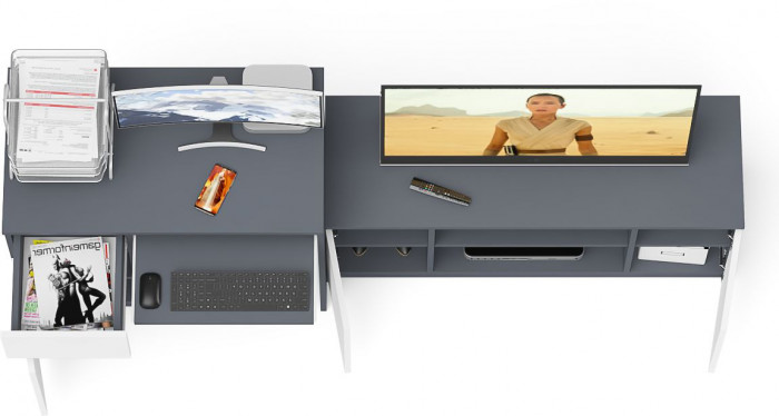 Мори компьютерный стол МС-1 левый + Тумба МТВ1200.1, графит/белый