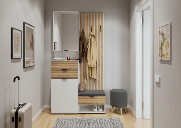 Прихожая Ома, набор №2, Белый/Дуб Тортуга, Симпл 27