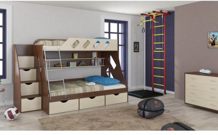 Детская двухъярусная кровать Дельта 20.01+23.02+25 (Голубой, Дуб Сонома)