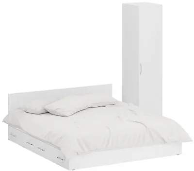 Кровать с ящиками 1800 + Пенал Стандарт, цвет белый, ШхГхВ 183,5х203,5х70 + 45х52х200 см., сп.м. 1800х2000 мм., без матраса, основание есть