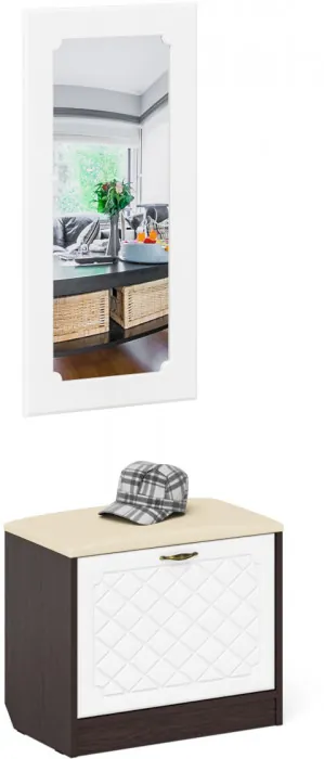 Прихожая П-6 Тумба + Зеркало, цвет венге/фасады МДФ белое дерево фрезеровка ромб, ШхГхВ 60х35х200 см.