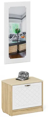 Прихожая П-6 Тумба + Зеркало, цвет дуб сонома/фасады МДФ белое дерево фрезеровка ромб, ШхГхВ 60х35х200 см.