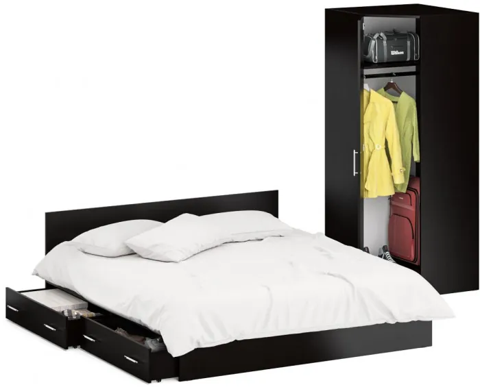 Кровать с ящиками 1800 + Шкаф угловой Стандарт, цвет венге, ШхГхВ 183,5х203,5х70 + 81,2х81,2х200 см., сп.м. 1800х2000 мм., без матраса, основание есть