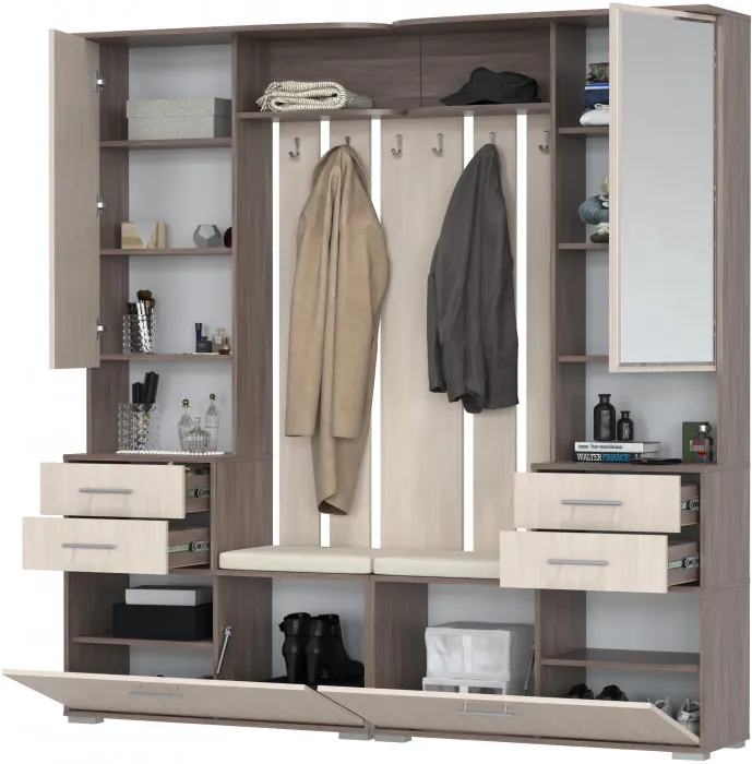 Два шкафа с вешалкой Домино 2-3431бод.тем/св, цвет бодега тёмный/бодега светлый, ШхГхВ 200х36х202 см., универсальная сборка