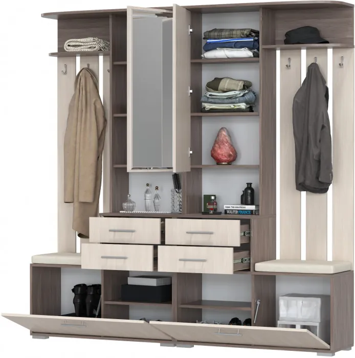 Два шкафа с вешалкой Домино 2-3431бод.тем/св, цвет бодега тёмный/бодега светлый, ШхГхВ 200х36х202 см., универсальная сборка