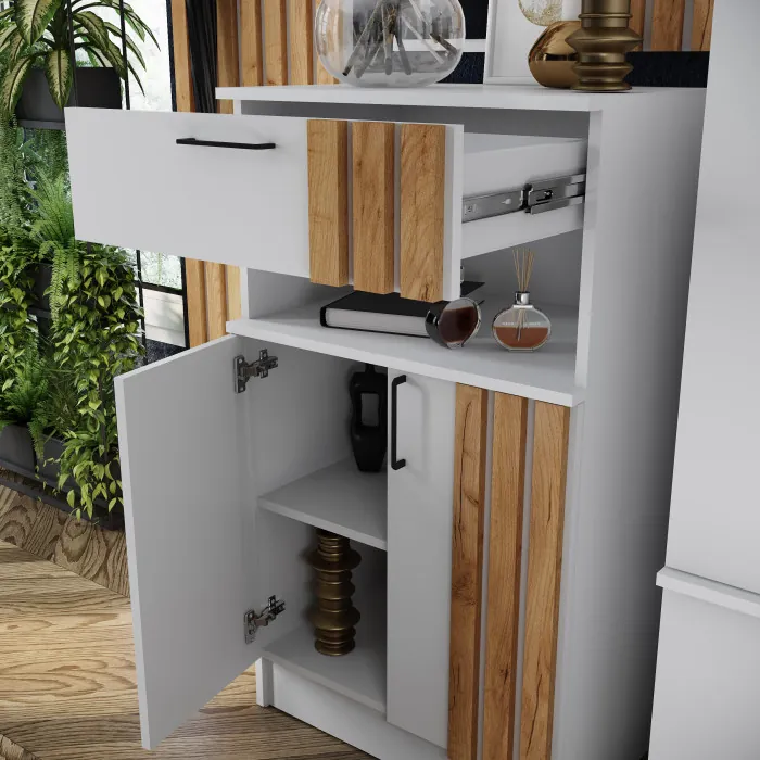 Кано Тумба с зеркалом КПТ белый/дуб крафт золотой