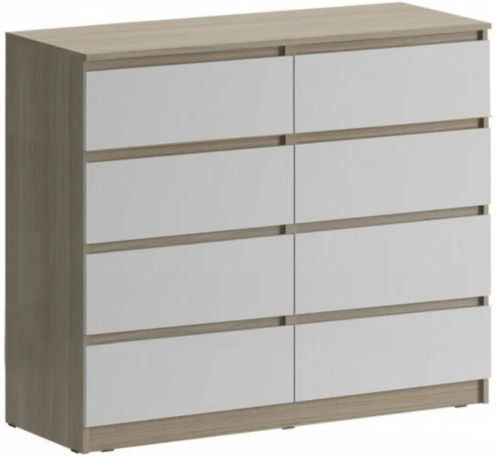 Челси Комод 8 ящиков (Белый глянец, Дуб Сонома)