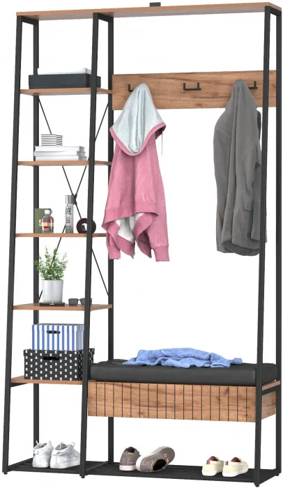 Гранд 15.124N Прихожая, цвет дуб крафт табачный/искуственная кожа чёрная, ШхГхВ 116х38,6х203,4 см., универс. сборка, съёмные решётки для обуви, ящик