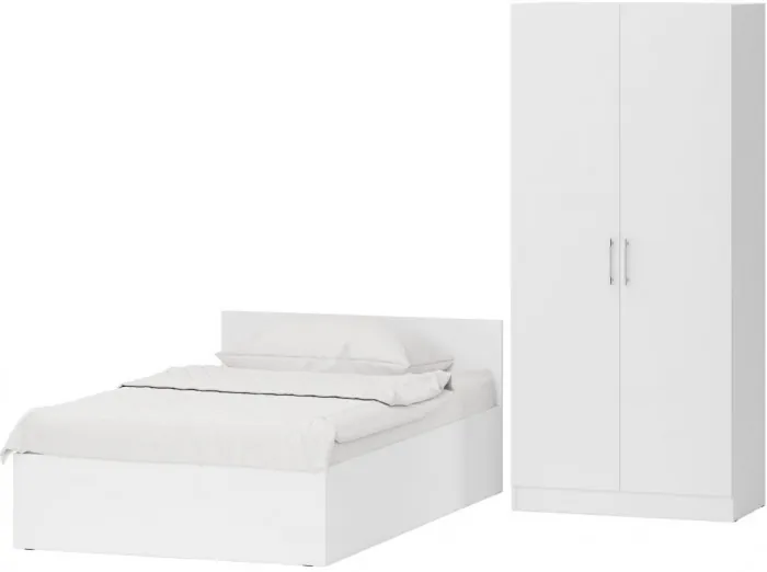 Кровать с ящиками 1200 + Шкаф 2-х створчатый Стандарт, цвет белый, ШхГхВ 123,5х203,5х70 + 90х52х200 см., сп.м. 1200х2000 мм., б/м, основание есть