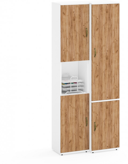 Лидер-8 Модуль Пенал + Пенал МД 22Б, цвет белый шагрень/крафт золото, ШхГхВ 80х37,5х190 см., универсальная сборка