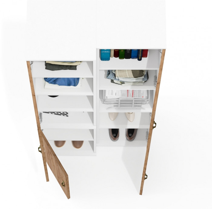 Лидер-8 Модуль Пенал + Пенал МД 22Б, цвет белый шагрень/крафт золото, ШхГхВ 80х37,5х190 см., универсальная сборка