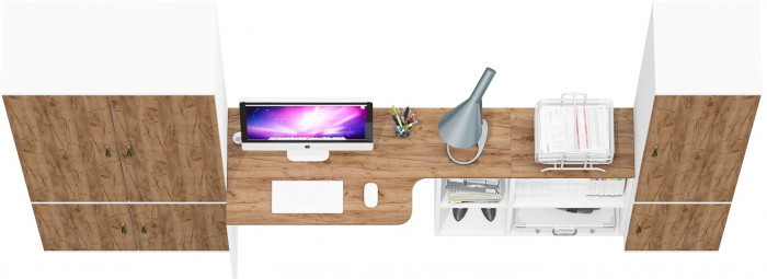 Лидер-8 Шкаф МД 20Б + Стол + Пенал 22Б, белый шагрень/крафт золото