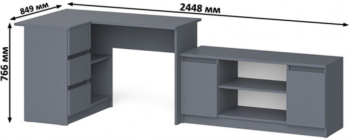 Мори компьютерный стол МС-16 левый + Тумба МТВ1200.1, графит