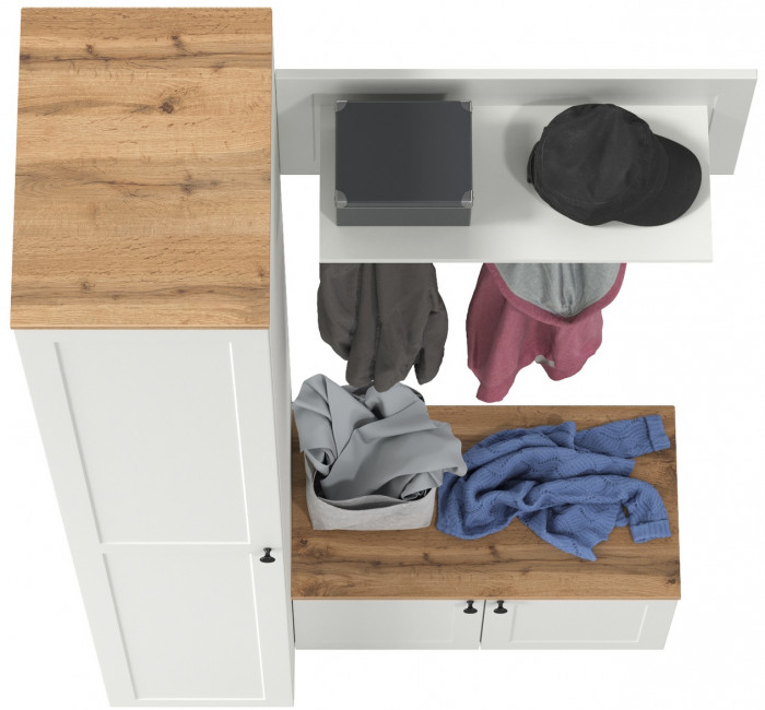 Остин Прихожая 25, белый шагрень/дуб крафт золотой