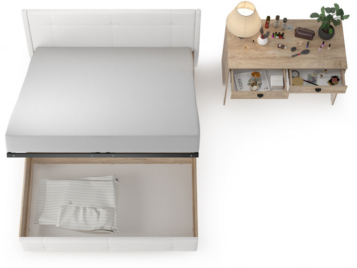 Муссон Кровать 11.28 + подъёмный ортопед + Бостон 12.69, цвет дуб эндгрейн элегантный/искусственная кожа белая, сп. м. 1600х2000 мм., б/м