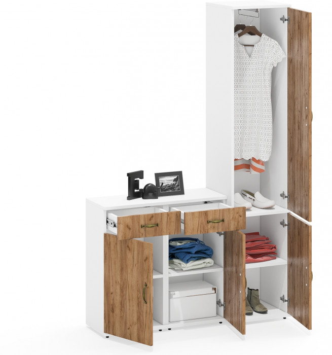 Лидер-8 Пенал МД 21Б + Тумба МД 3.15 + Тумба МД 3.15, белый шагрень/крафт золото