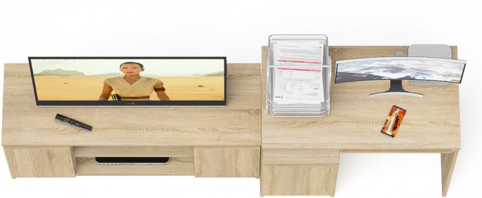 Мори компьютерный стол МС-1 левый + Тумба МТВ1200.1, дуб сонома