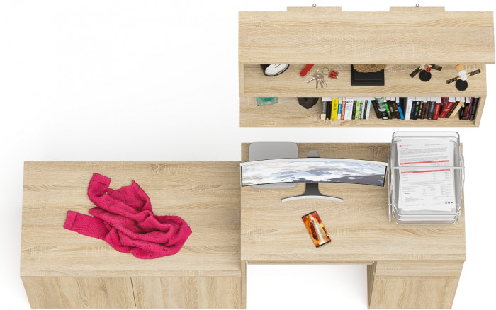 Мори компьютерный стол МС-1 правый + Тумба МА900.1 + Полка 900, дуб сонома