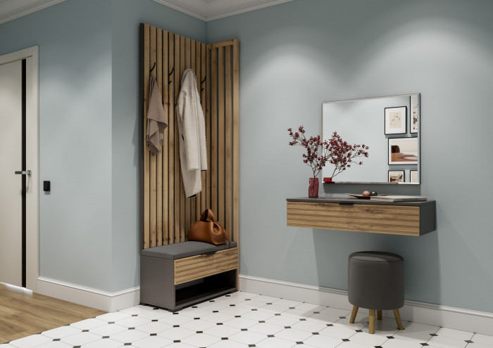 Модульная Прихожая Ома, набор №3, Графит/Дуб Тортуга, Симпл 27