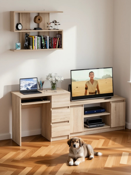 Мори компьютерный стол МС-6 правый + Тумба МТВ1200.1 + Полка 900, дуб сонома