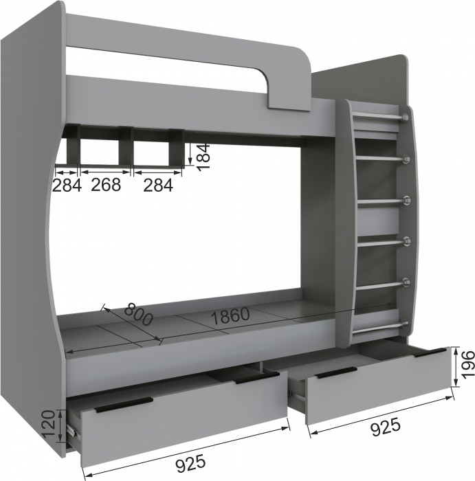 Кровать Мадрид (0,8) двухярусная, Камень серый