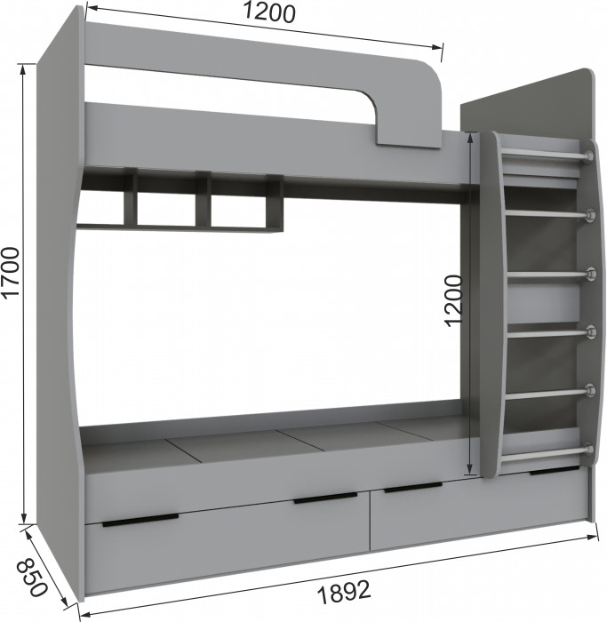 Кровать Мадрид (0,8) двухярусная, Камень серый