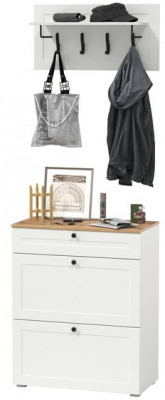 Остин 16.121 Тумба для обуви + 15.12 Вешалка, белый шагрень/дуб крафт золотой