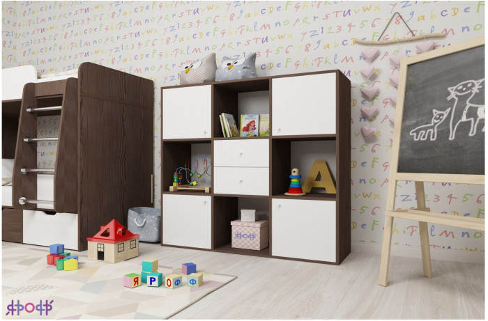 Стеллаж Джери (Ясень Анкор Темный/Белое дерево)