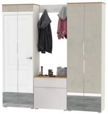 Октава Прихожая 26, цвет белый шагрень/дуб крафт золотой/фасады МДФ белый шагрень, ШхГхВ 193,7х35,4х197,6 см., универсальная сборка