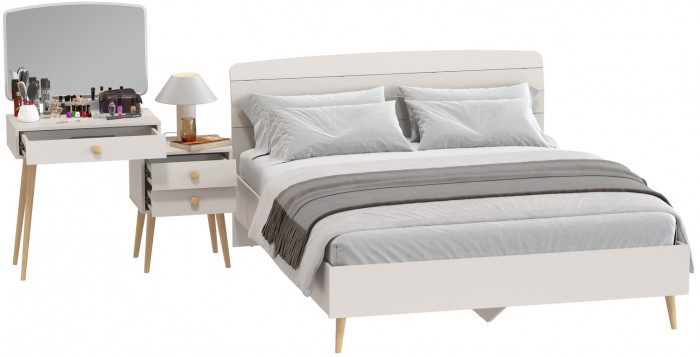 Афина Спальня Кровать 1600 + Трюмо, цвет кашемир серый, ШхГхВ 164,6х210,2х95,6 + 105х38,6х129 см., сп.м. 1600х2000 мм., б/м, основание есть