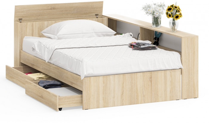 Ксения Кровать с ящиками 1200 + прикроватный блок, дуб сонома