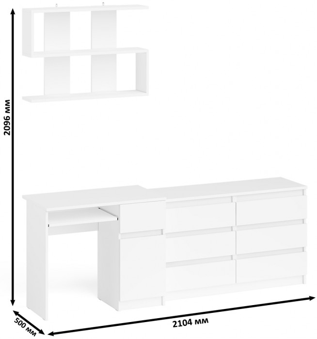 Мори компьютерный стол МС-1 правый + Комод МК1200.6 + Полка 900, белый