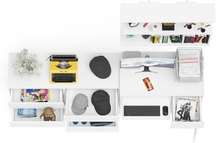 Мори компьютерный стол МС-1 правый + Комод МК1200.6 + Полка 900, белый