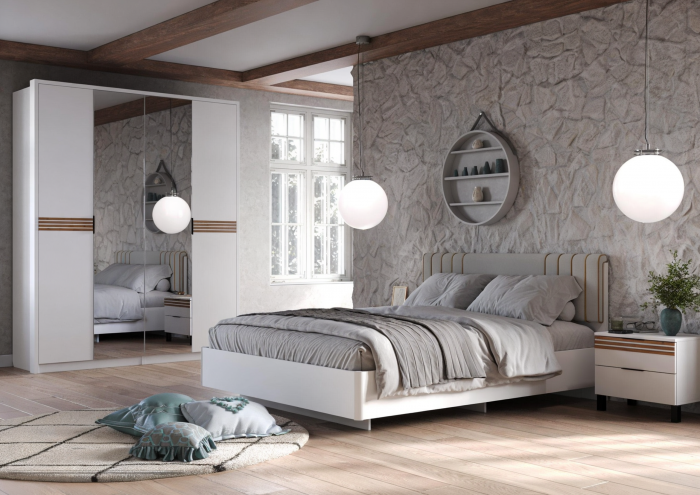 Модульная спальня Нао, набор №4, Белый/Профиль МДФ Дуб вотан