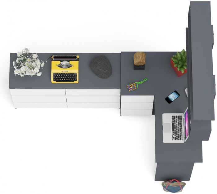 Мори компьютерный стол МС-16 левый + Комод МК1200.6 + Полка 1200, графит/белый