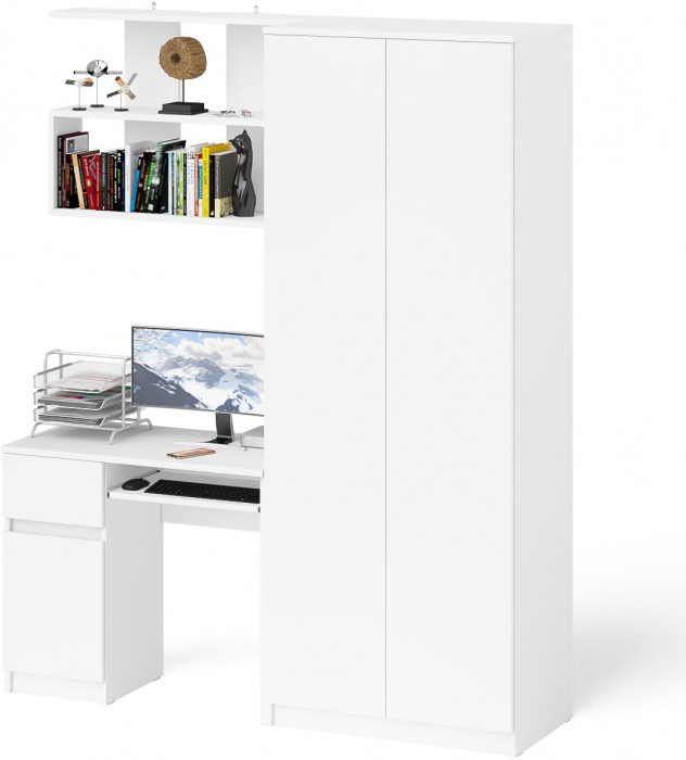 Мори Стол компьютерный МС-1 левый + Шкаф МШ800.1 + Полка 900, цвет белый, ШхГхВ 170,4х50,4х209,6 см., НЕ универсальная сборка
