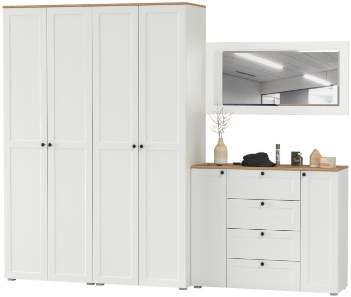 Остин Прихожая 26, белый шагрень/дуб крафт золотой