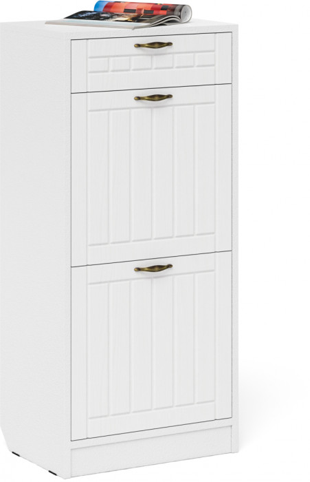 Прихожая П-6 Компоновка № 24, белая шагрень/фасады МДФ белое дерево фрезеровка прованс