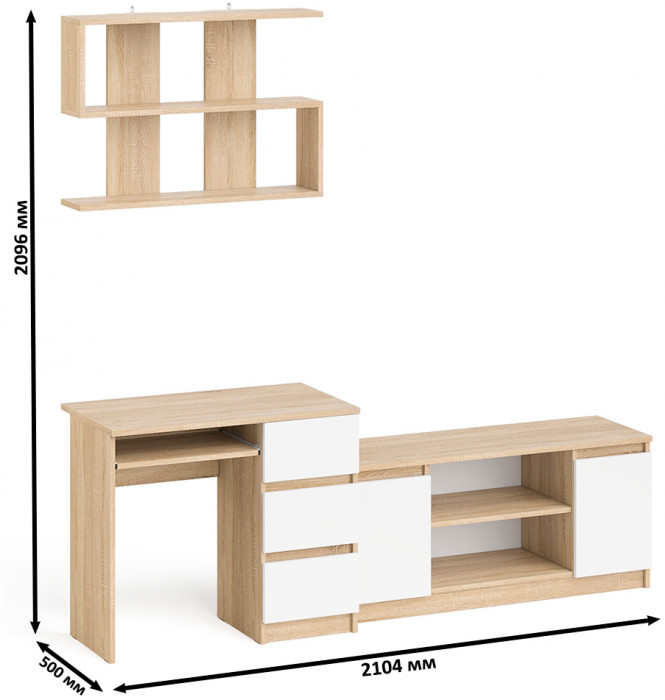 Мори компьютерный стол МС-6 правый + Тумба МТВ1200.1 + Полка 900, дуб сонома/белый