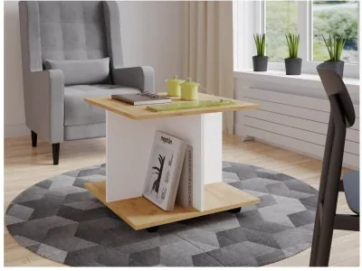 Журнальный стол Консул-10 Белый/дуб крафт золотой